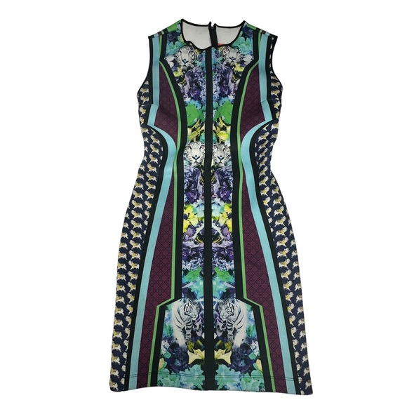 Clover Canyon Graphic Print Elephant and Tigers Neoprene Dress m - Picture 5 of 15